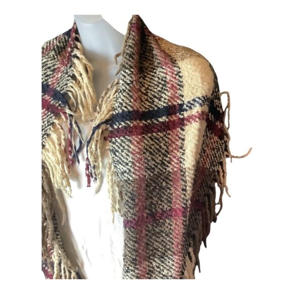 Plaid Fringe Scarf Wrap Shawl With Tassels One Size Multicolor Tartan Pattern - Picture 5 of 8